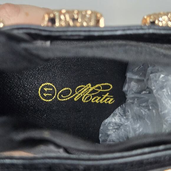 Mata Faux Leather Jeweled Embellished Pull On Chunky Heel Ankle Boot Sz 11 NWOB - Picture 5 of 5